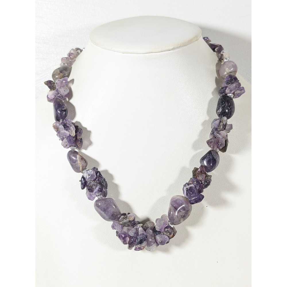 Taramanda Purple Amethyst Chip Beaded Chunky Statement Necklace 20" New